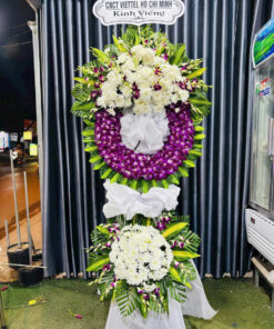 Floral arrangement with purple and white
